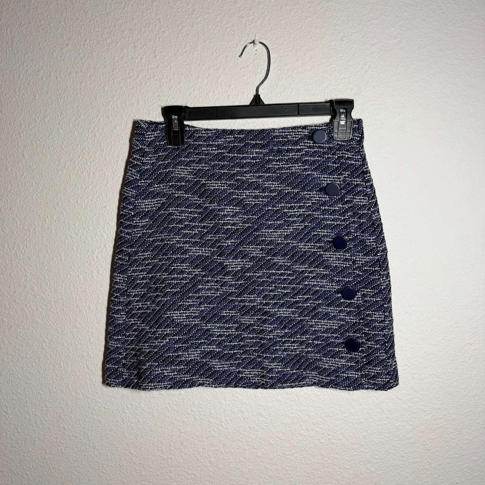 LOFT Mini Skirt Womens 4 Blue White Geometric‎ Print Lined Button Front Festival